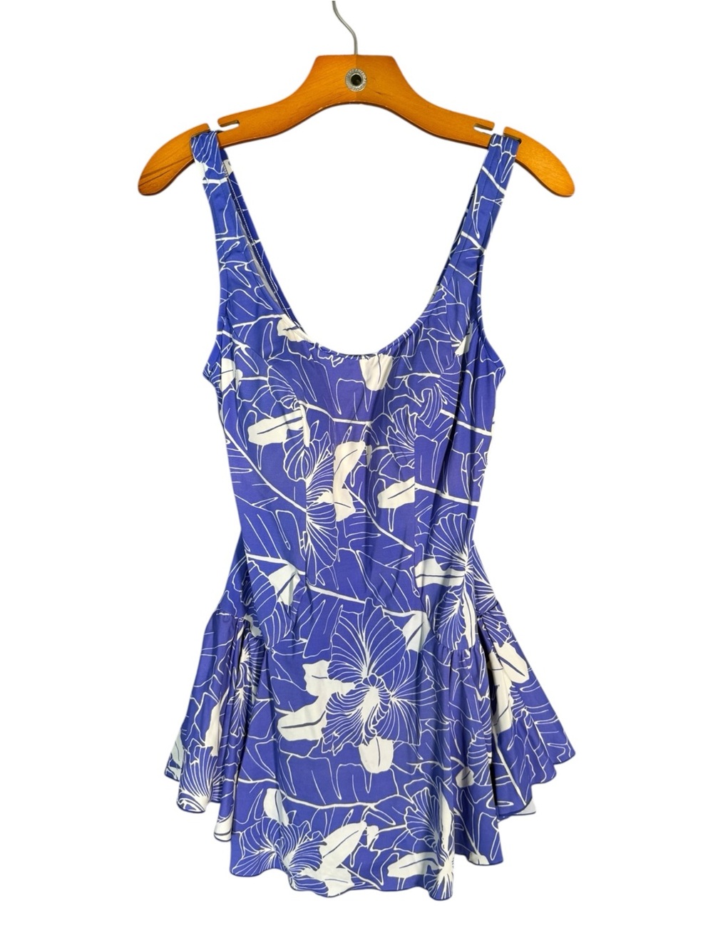 Maxine of Hollywood Blue Floral One Piece Swimsuit Swim Dress 16